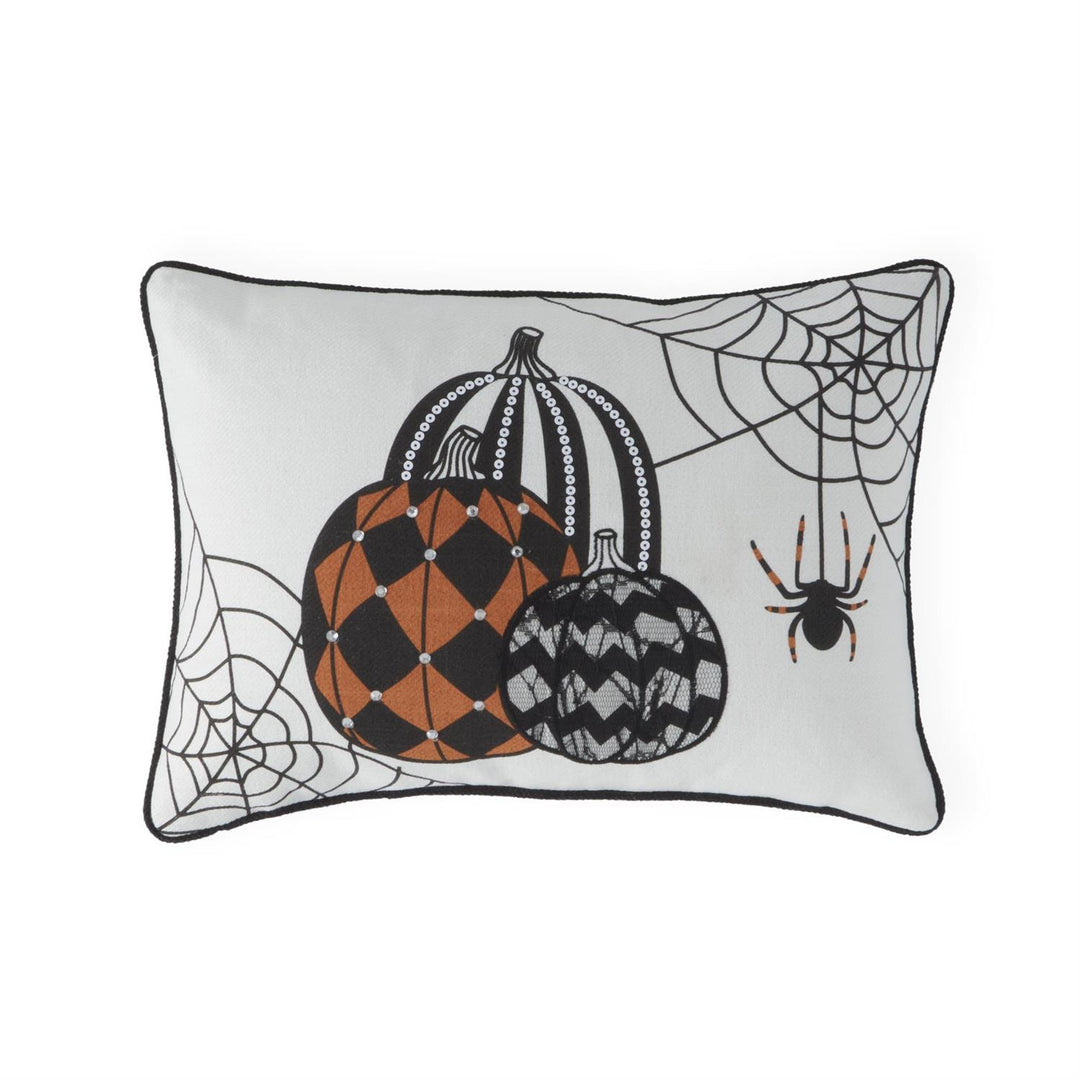 White Halloween Pumpkin Spider Lumbar Pillow