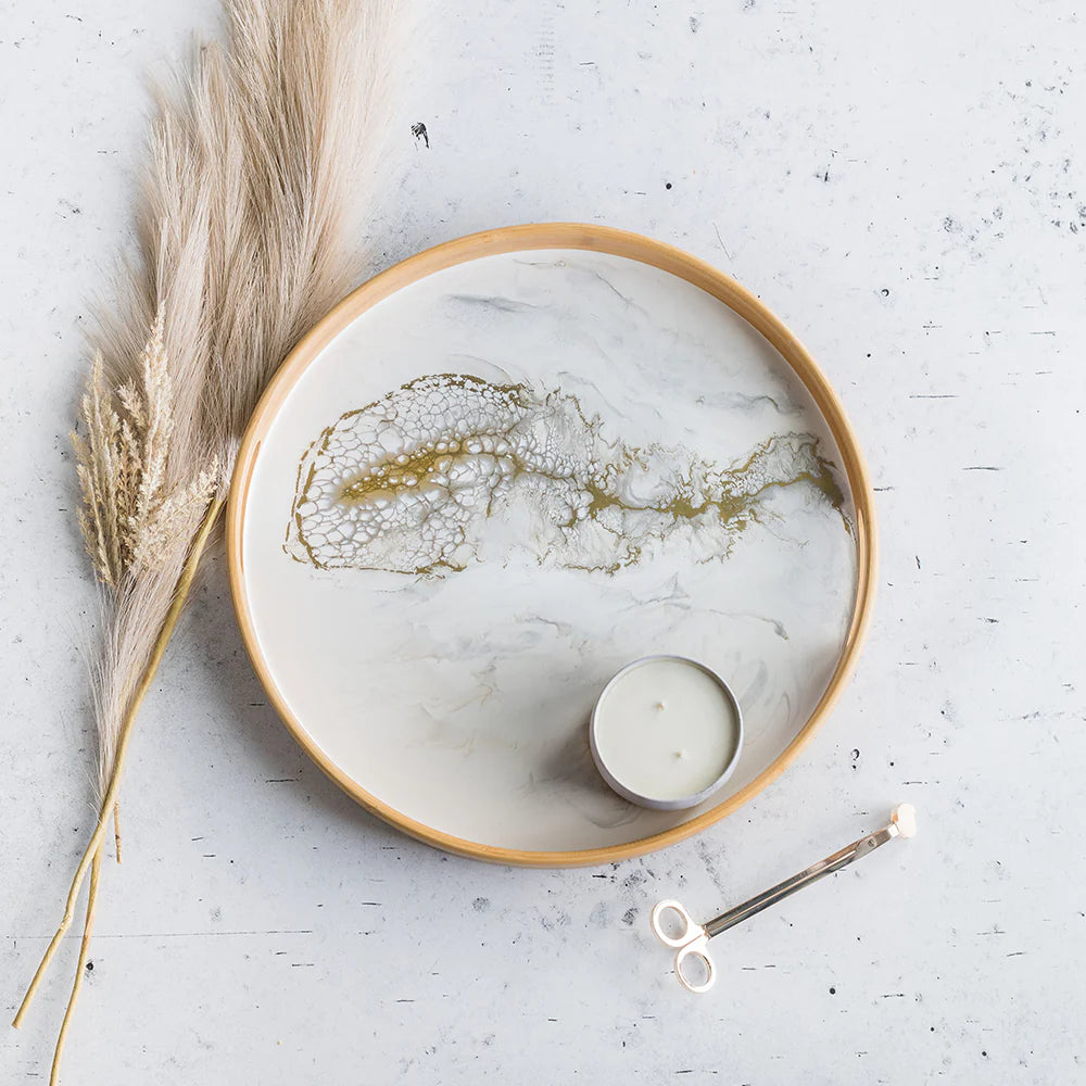 Bamboo Round Serving Tray-Gold Quartz