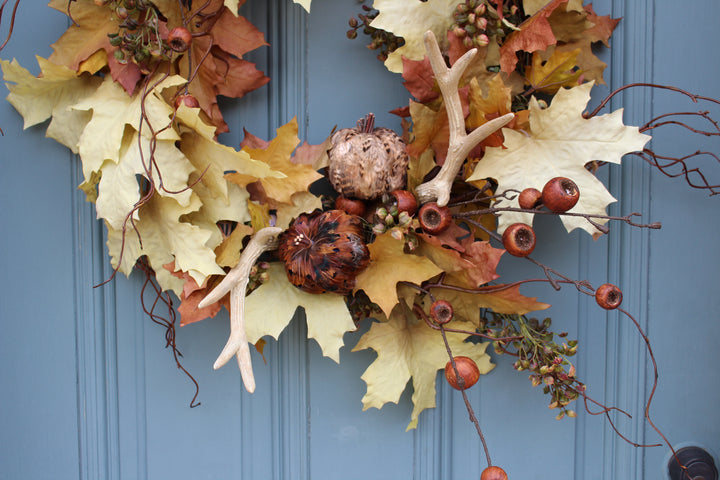 Crafted Autumn Leaf Wreath w Faux Antlers