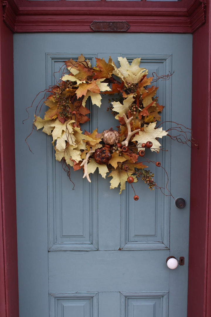 Crafted Autumn Leaf Wreath w Faux Antlers