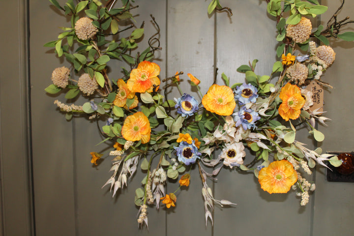 Ruscus Yellow Poppy Wreath - 24"