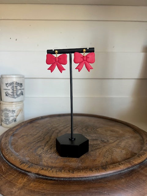 Bow Clay Earrings - Red