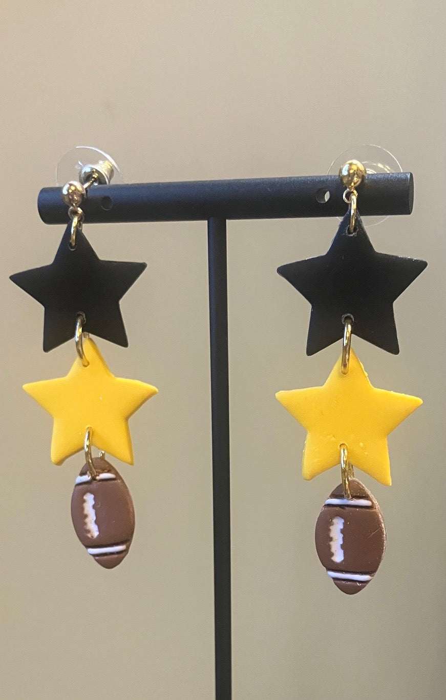 Steeler Star Football Earrings - Black and Gold