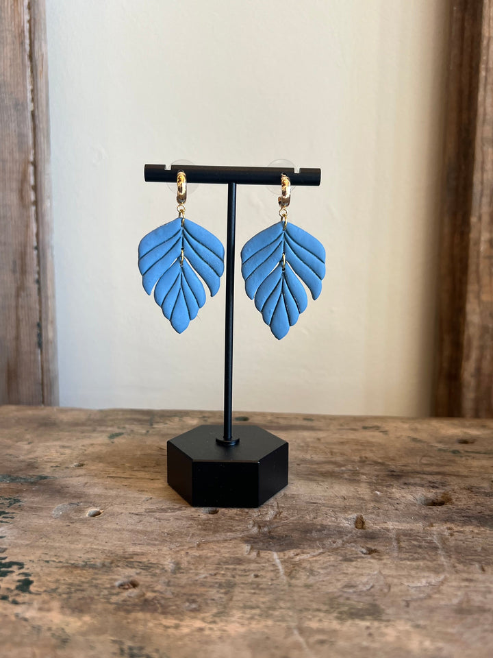 Feather Hoop Earrings - Teal-gold