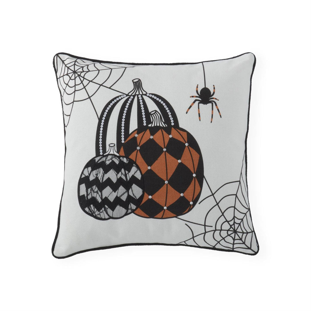 White Halloween Pumpkin Spider Web Sq Pillow