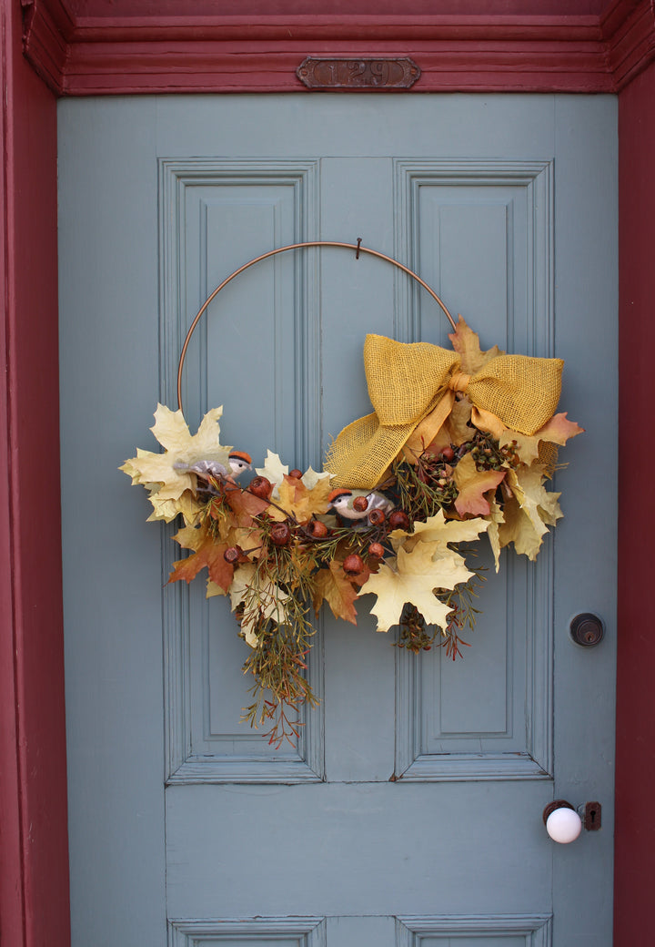 Barn Sparrow Crafted Leaves Hoop Wreath