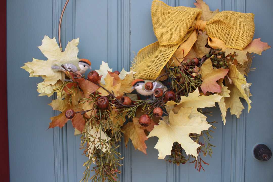 Barn Sparrow Crafted Leaves Hoop Wreath