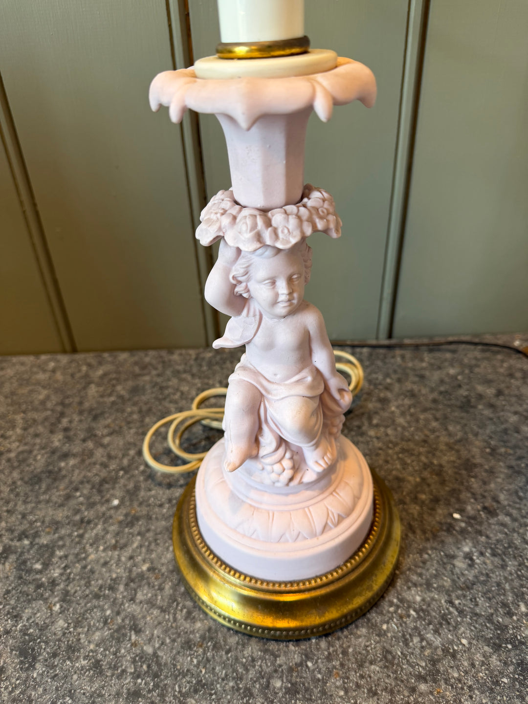 VV Lamp Vintage Cherub Bisque Mid - Century - 24"H - Lt Pink