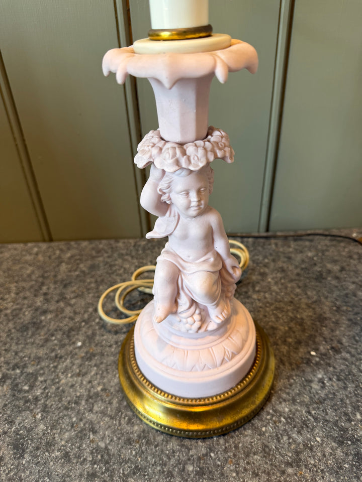 VV Lamp Vintage Cherub Bisque Mid - Century - 24"H - Lt Pink