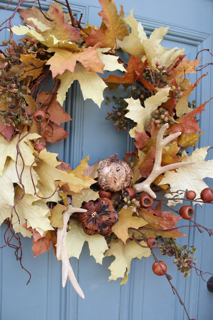 Crafted Autumn Leaf Wreath w Faux Antlers