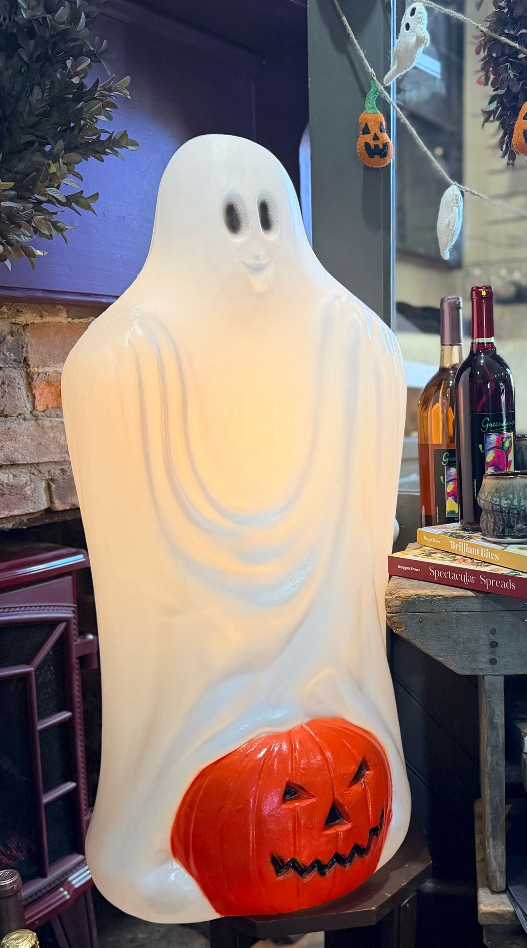 VV Halloween Ghost w Pumpkin Blow Mold - TPI -1991 - 33" H x 14"  W