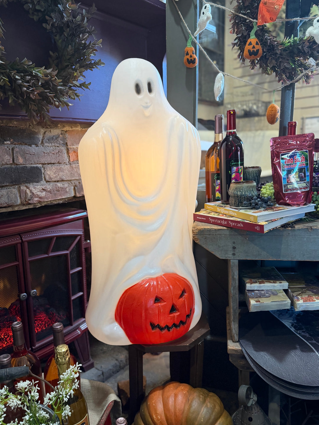 VV Halloween Ghost w Pumpkin Blow Mold - TPI -1991 - 33" H x 14"  W
