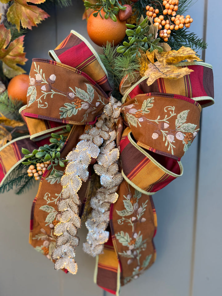 Maple Leaves Wreath w oranges - JME Bow -24"W