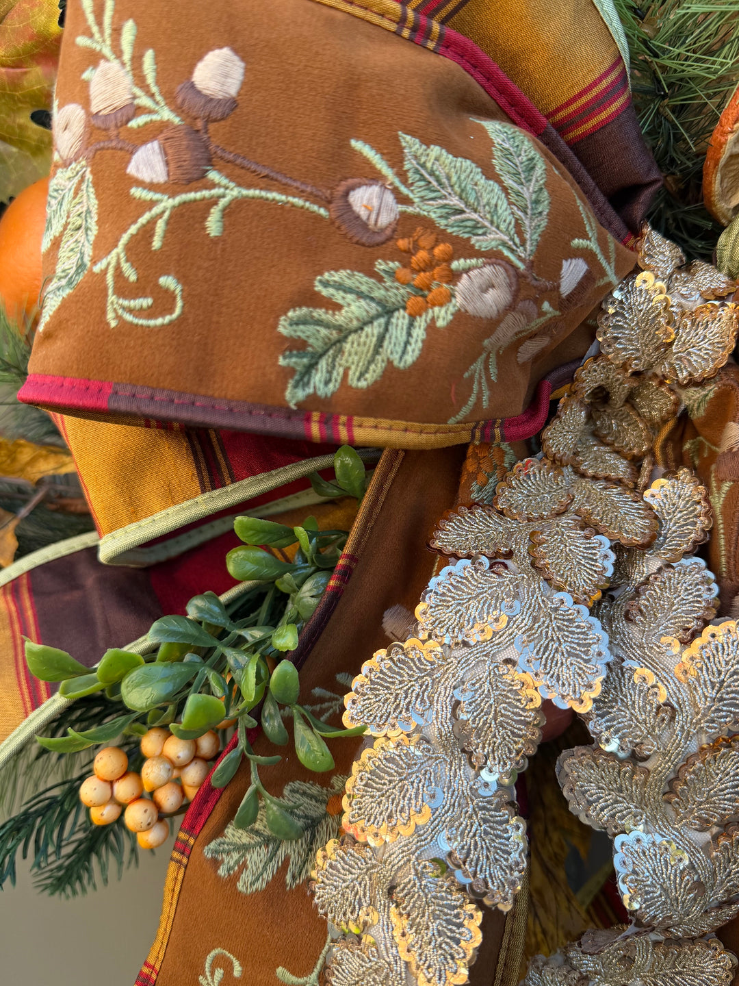 Maple Leaves Wreath w oranges - JME Bow -24"W