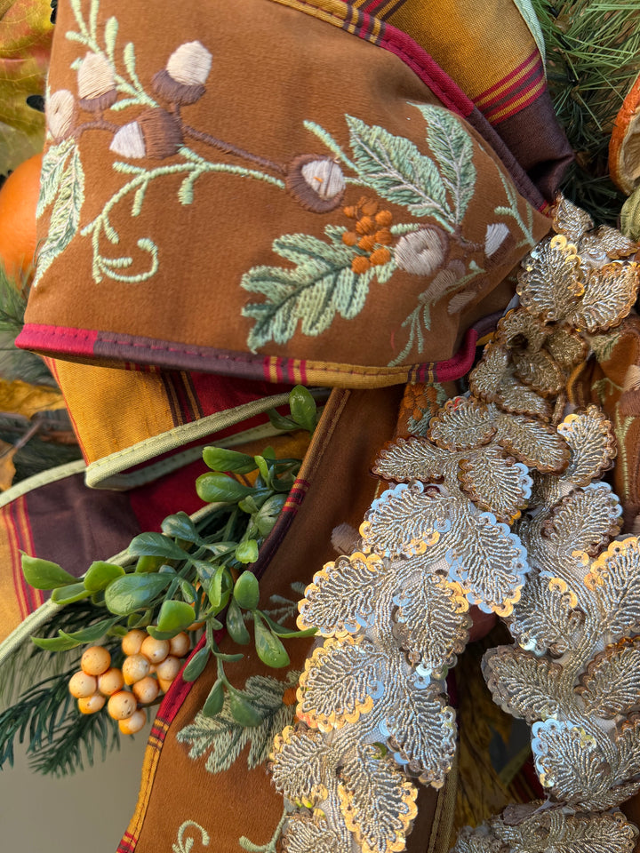 Maple Leaves Wreath w oranges - JME Bow -24"W