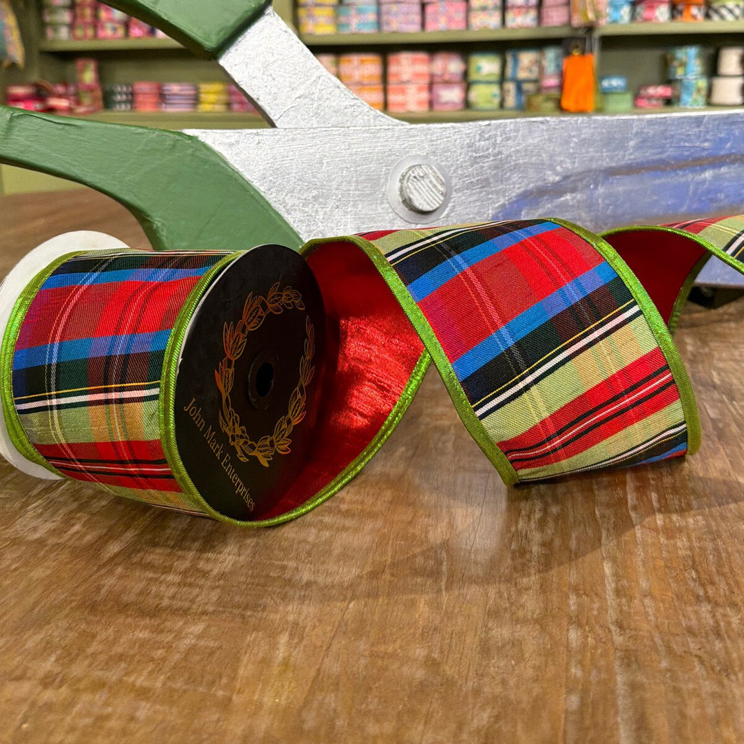 JME Ribbon - Red Green Blue Stripe Plaid - 2.5" x 10yds