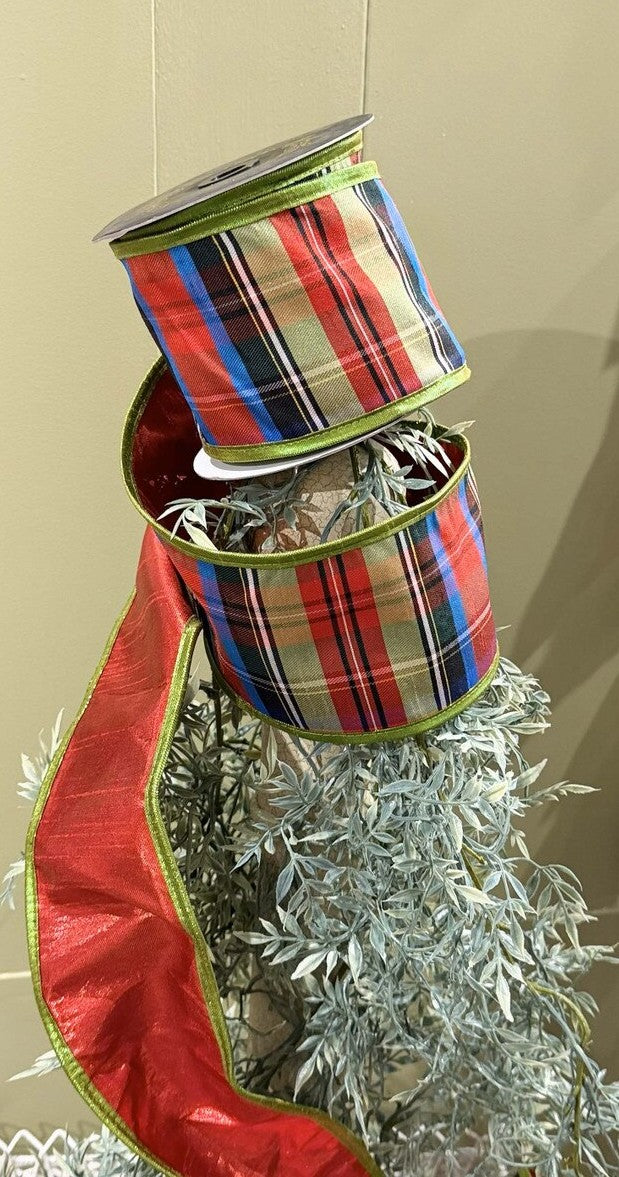 JME Ribbon - Red Green Blue Stripe Plaid - 4" x 10 Yd