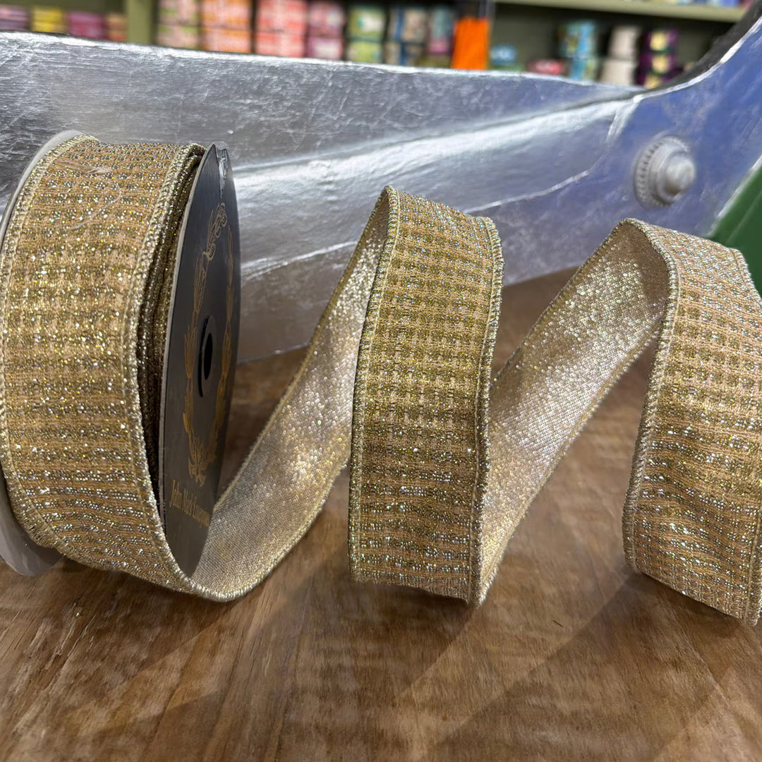JME Ribbon - Met Sq Dupion - Gold - 1.5" x 10 yd