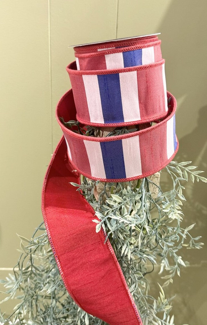 JME Ribbon - Red White  Blue Striped Dupion - 2.5" x 10 yd