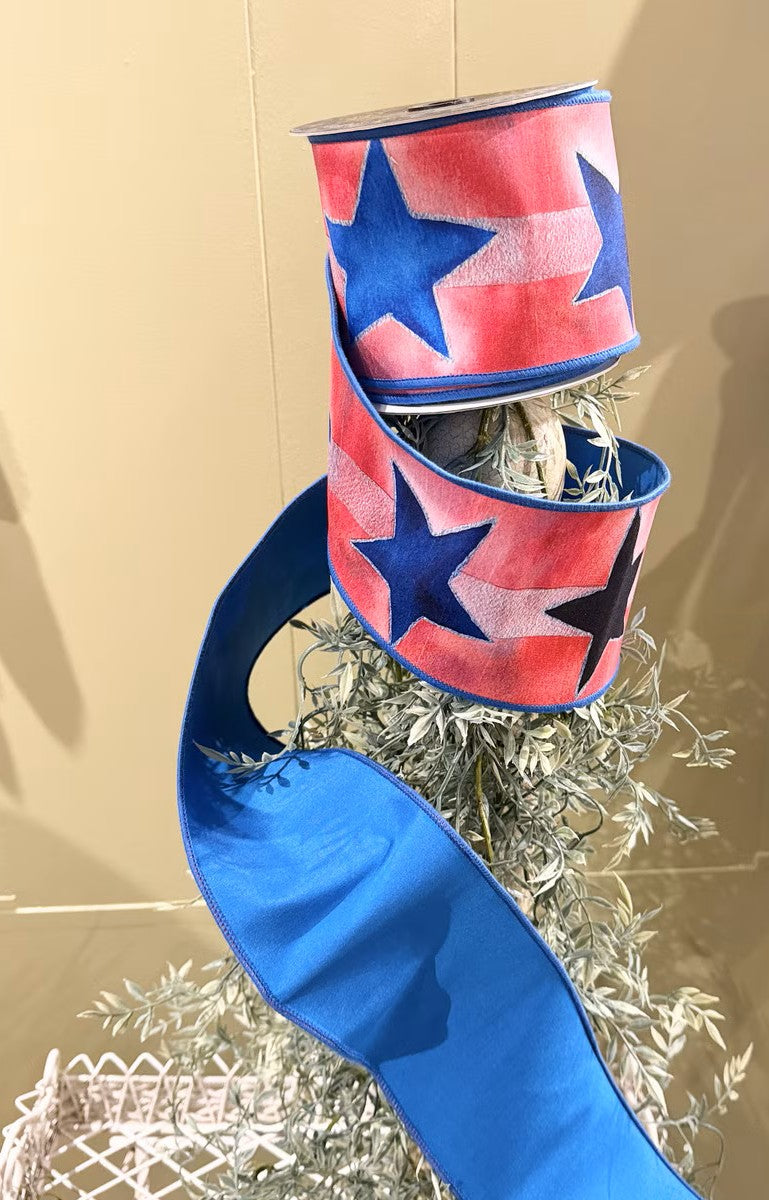 JME Ribbon - Watercolor Blue Star Taffeta - 4" x 10yd