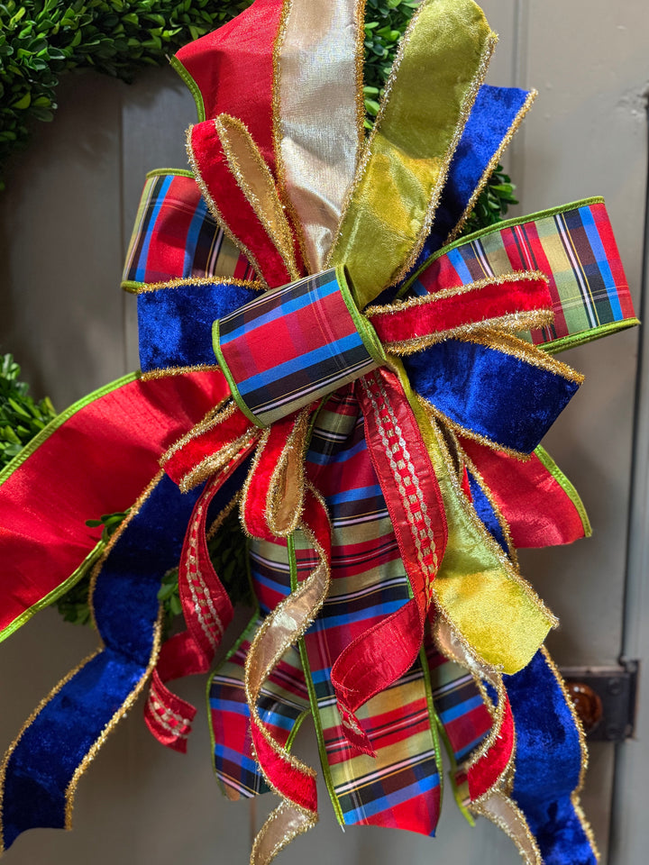 Preserved Boxwood Wreath with JME Plaid Bow- 24"