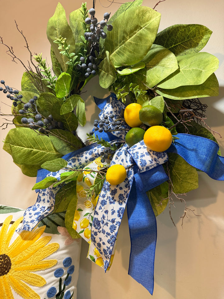 Lemon Grape Magnolia Leaf Wreath - 24"