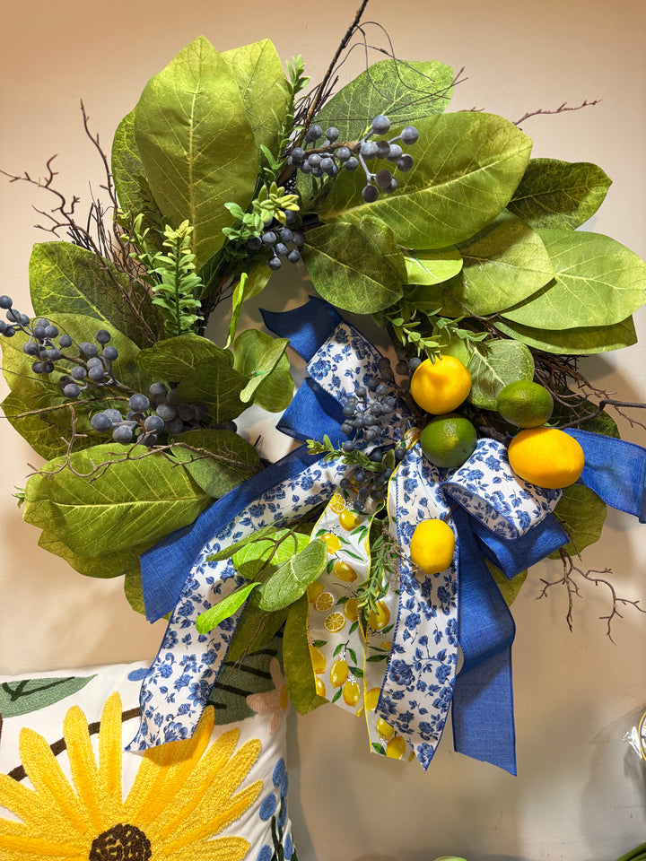 Lemon Grape Magnolia Leaf Wreath - 24"