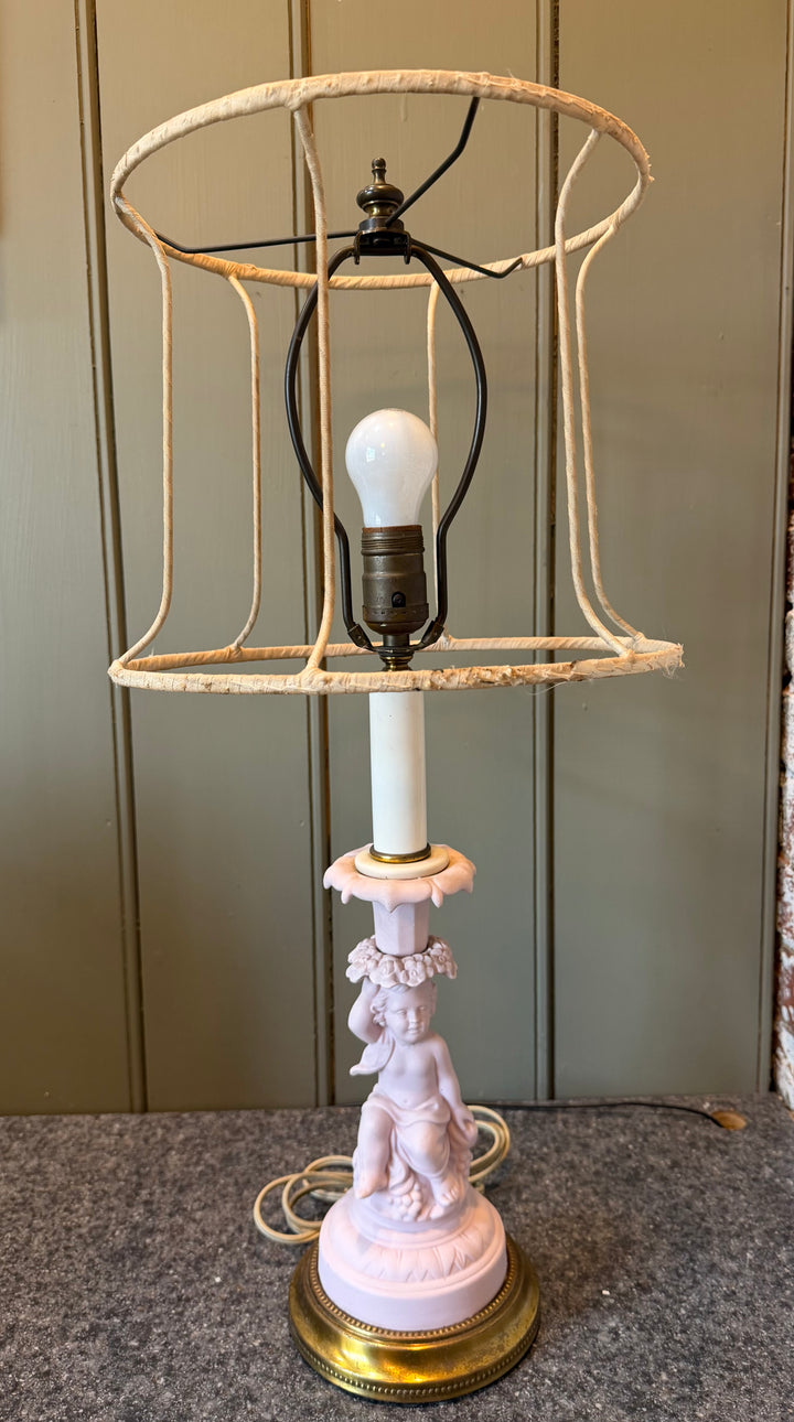 VV Lamp Vintage Cherub Bisque Mid - Century - 24"H - Lt Pink