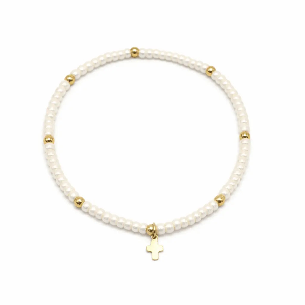 Bracelet - Luxe Cross - Pearl White