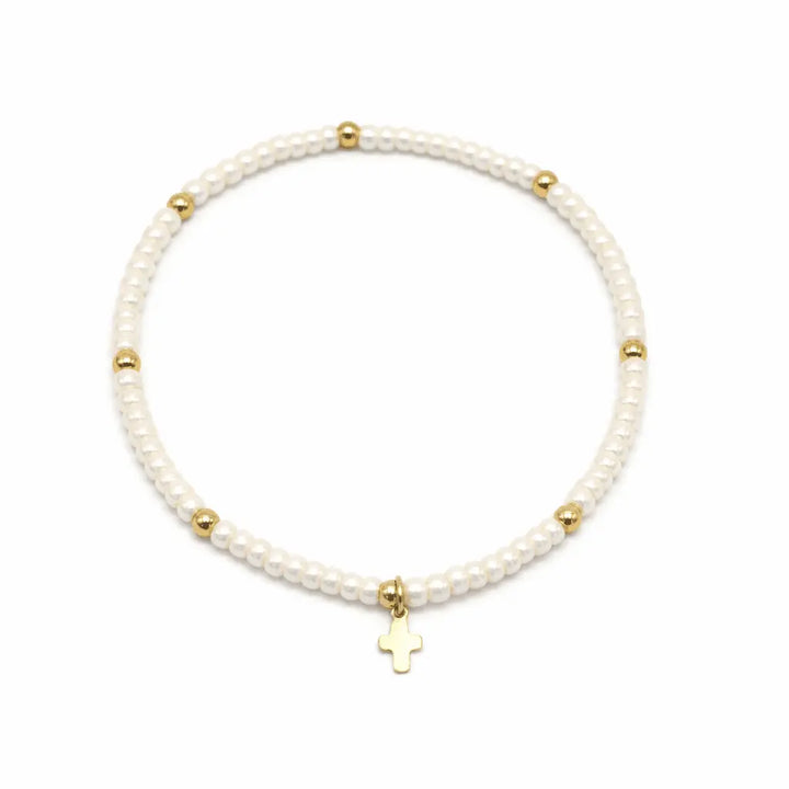 Bracelet - Luxe Cross - Pearl White