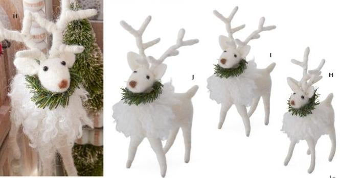 White Wool Deer w Pine Wreath - 10"